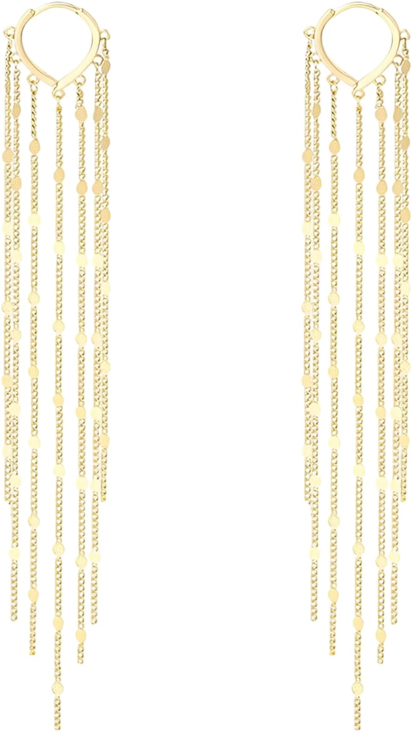 Long Gold Tassel Earrings for Women Trendy 14k Gold Plated Chain Dangle Earrings Golden Huggie Heart Drop Ear-rings Wedding Party Prom Ear Jewelry Accessories Gifts for Her