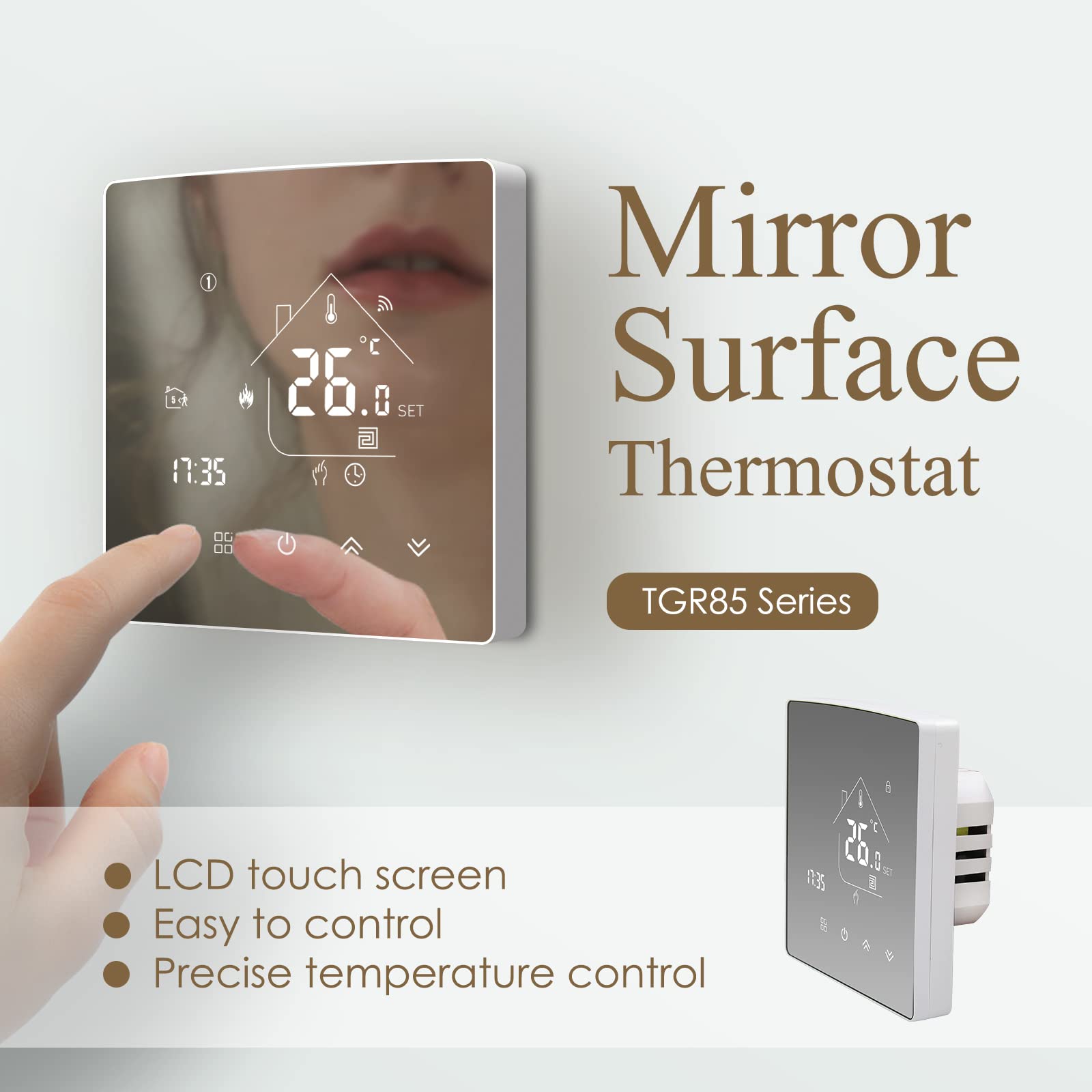 Beok Tuya Termostato Intelligente Termostato Riscaldamento Termostato Ambiente Termostato Wifi Termostato Intelligente da Parete per Riscaldamento a Pavimento Elettrico Compatibile Alexa, Google 16A TGR85WIFI