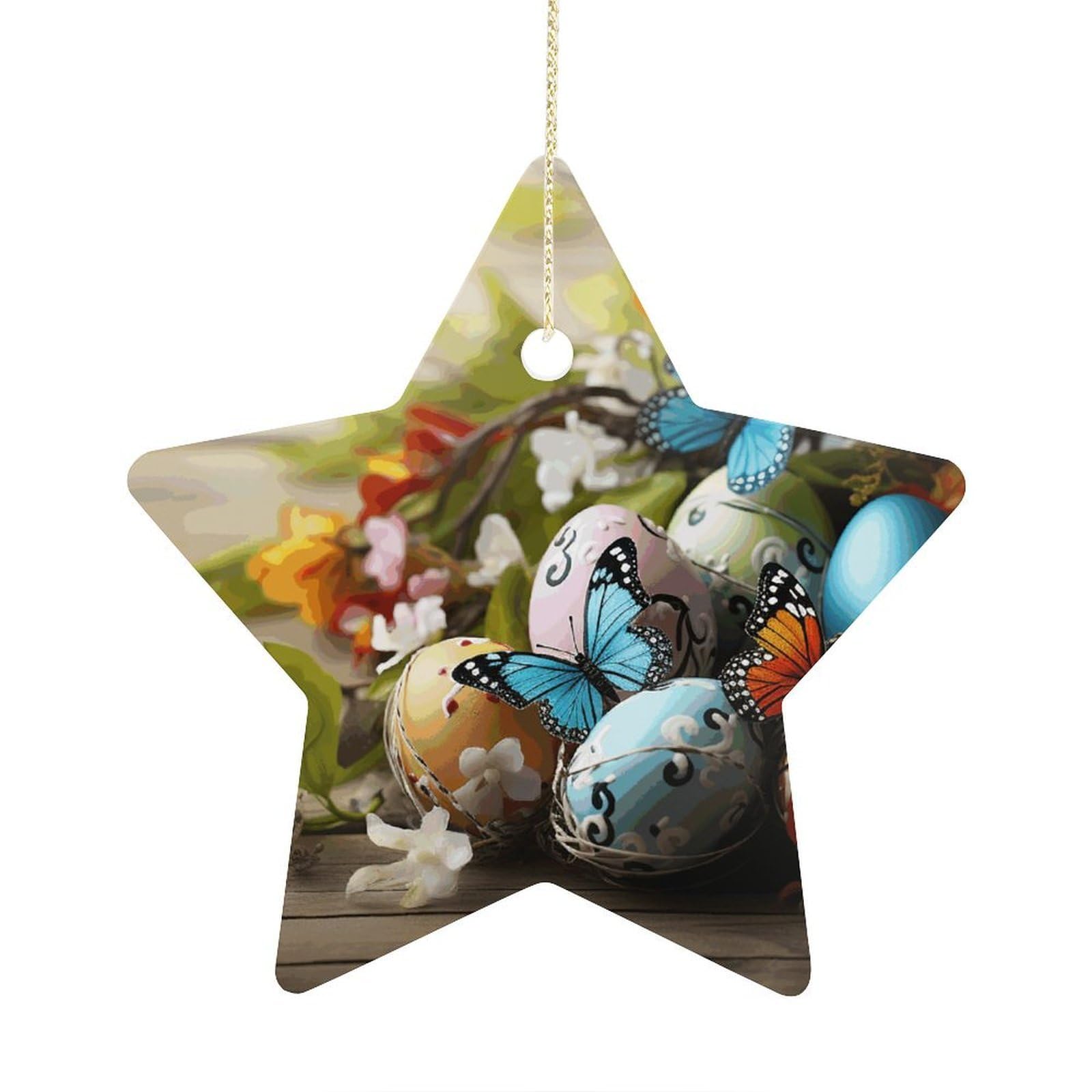 Easter Eggs with Butterfly Ornament with String, Keepsake Hanging Decorations,Ceramic Ornaments for Women Men Indoor Home Holiday Party Gifts