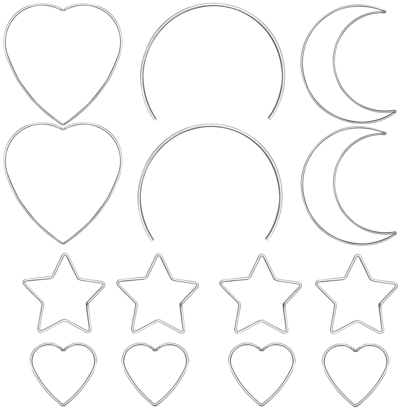 14 PCS Metal Hoops for Dream Catcher, Moon/Star/Heart/Half Moon Shaped Dream Catcher Ring Metal Hoops for Crafts Dreamcatcher, Macrame Wall Hanging Projects, Wreath Decor-image-38