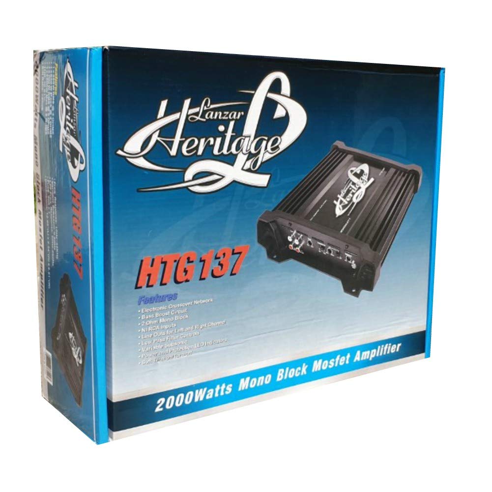 1 LANZAR HTG137 HTG 137 Amplificador 1 Canal monoaural de 700 vatios rms a 2 ohmios y 2000 vatios como máximo Ideal para subwoofer Coche, 1 Pieza