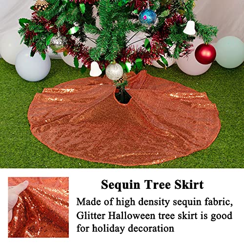 Amzlokae Christmas Tree Skirt 48'' Orange Tree Skirt Sequin Tree Skirt Halloween Tree Skirt Xmas Tree Skirt Sparkle Christmas Tree Skirt Holiday Decorations Tree Skirt Kit Thanksgiving New Year Decor #TOP2