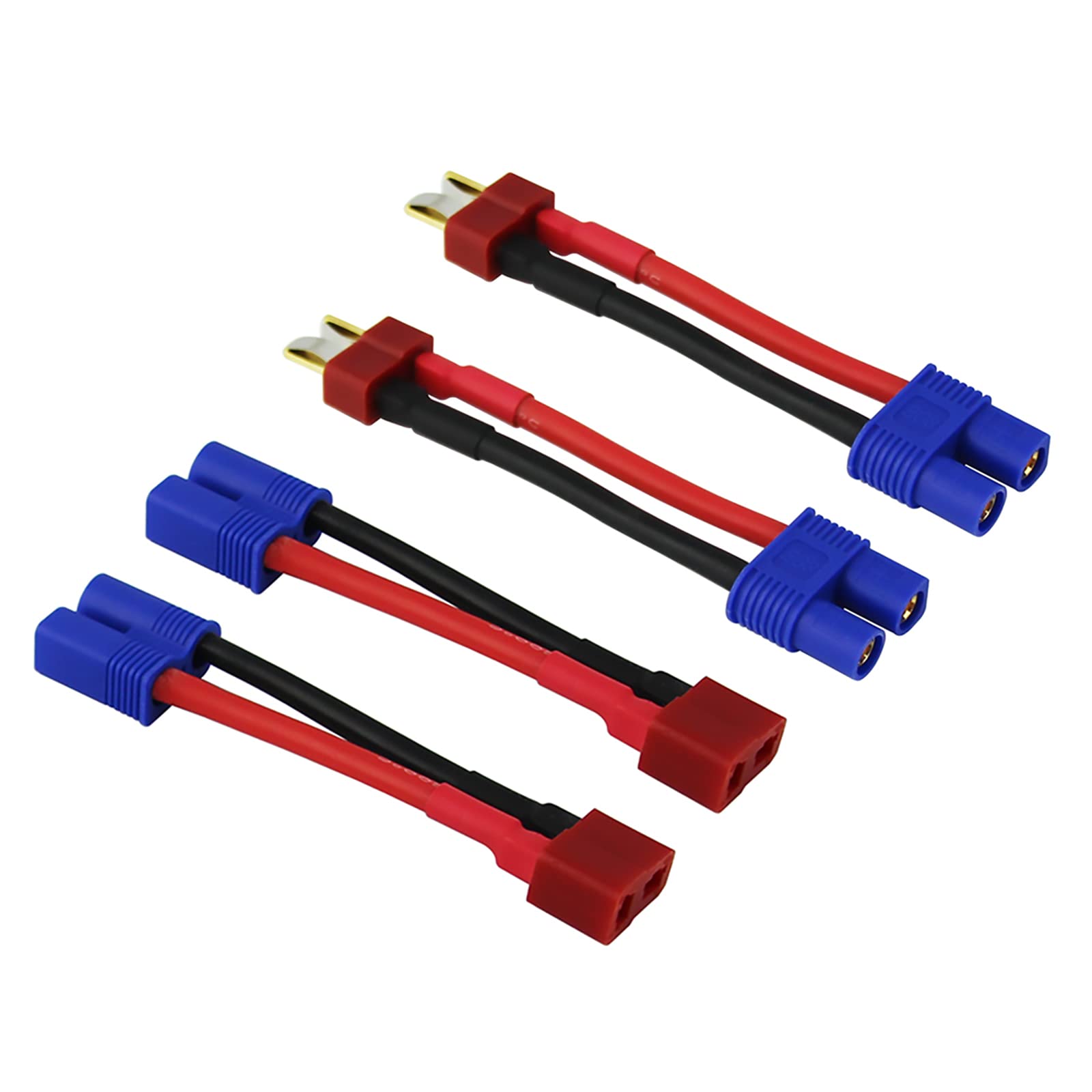 rflaueo 4pcs T-Plug Style to EC3 Male Female RC Connector Adapter with 14awg 2inch Wire(E08-4)