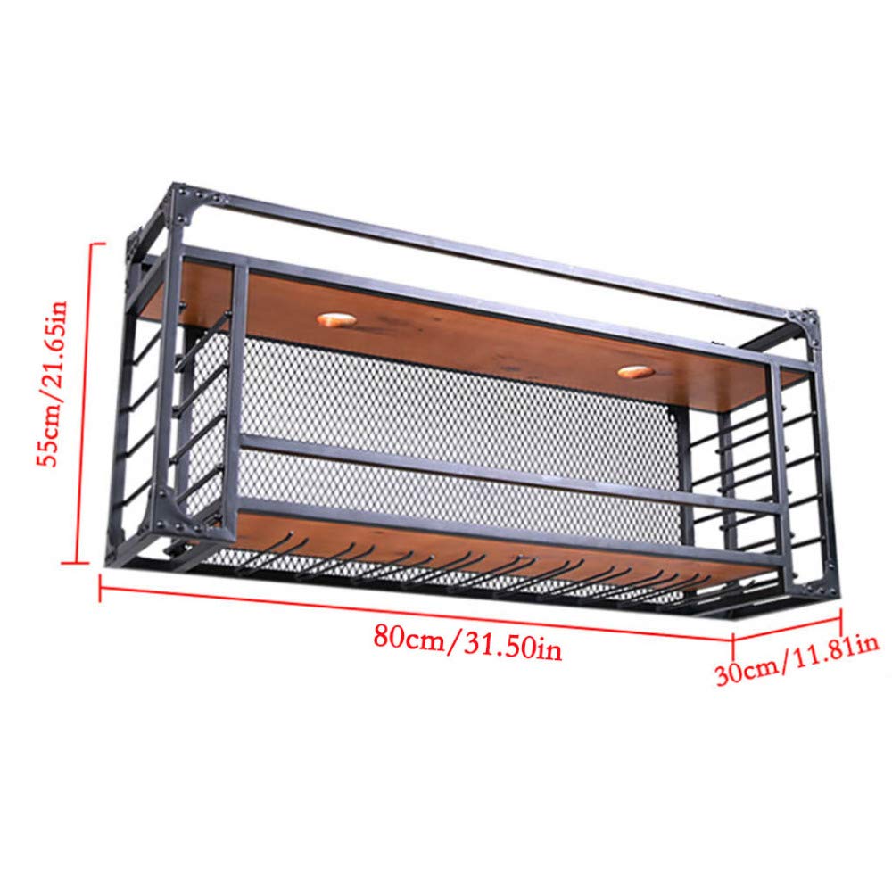 Botellero de vino de metal montado en la pared con soporte para 30 copas de vino y 10-25 botellas de vino para el hogar, cocina, bar, color negro, 80 x 55 x 30 cm