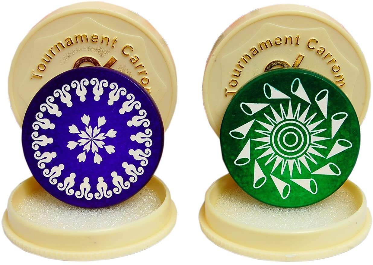 SHREYAS ( 2 Pieces ) Standard Size Carrom Tournament Striker Combo with Smooth Surface and Excellent Re-Bounce -Colour & Design Would BE Different