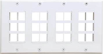 DIYTECH Keystone Wall Plate, 24 Port Keystone Jack Wall Plate, Supports Keystone Jack or Modular Inserts, 24-Port Keystone Plate, In Wall Patch Panel - 4 Gang White