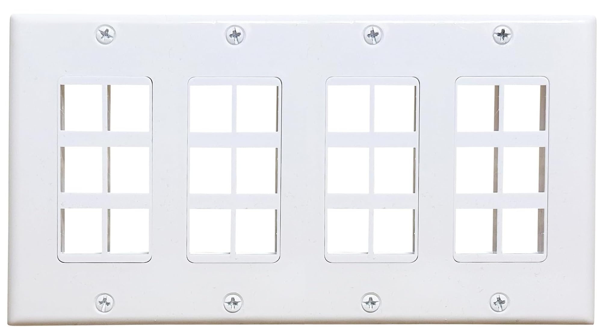 DIYTECH Keystone Wall Plate, 24 Port Keystone Jack Wall Plate, Supports Keystone Jack or Modular Inserts, 24-Port Keystone Plate, In Wall Patch Panel - 4 Gang White