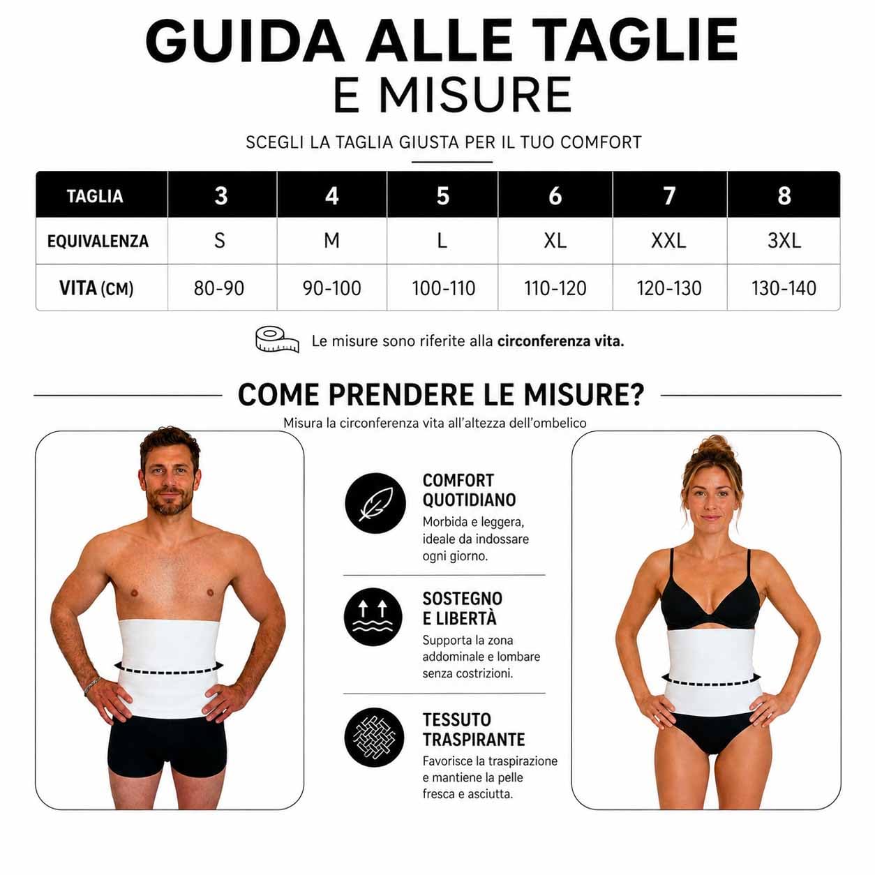 eMMe SQUARE - Fascia Lombare Estiva in Cotone Traspirante Unisex – Pancera Contenitiva, Supporto Schiena Addominale Elasticizzato Made in Italy – Ideale per l'Estate (L)