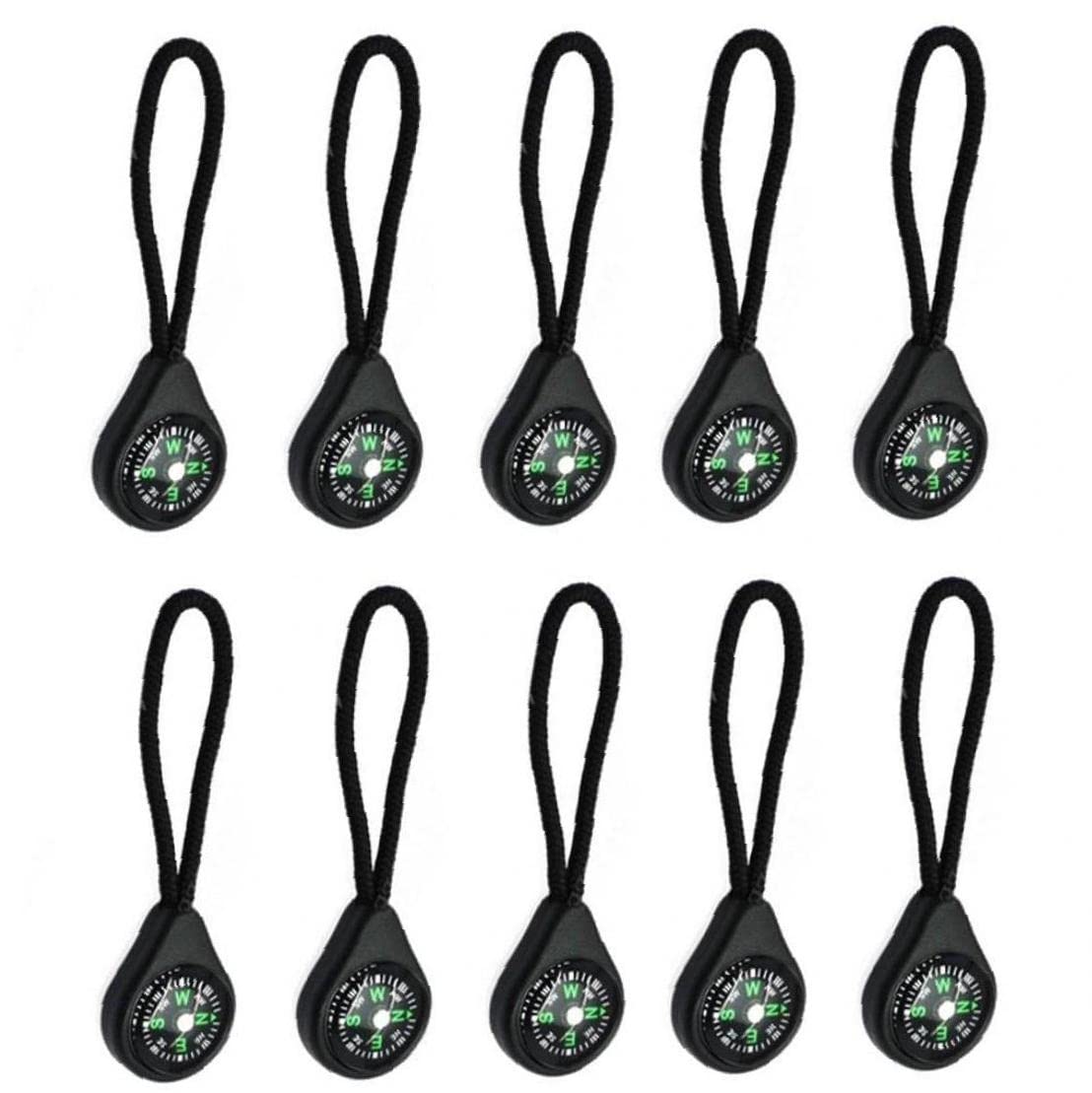 Bemvp 10pcs Compass Zipper Pull Mini Compass Toy with Keychain Clothes Backpacks Zippers Repair Kit for Outdoor Camping Hiking