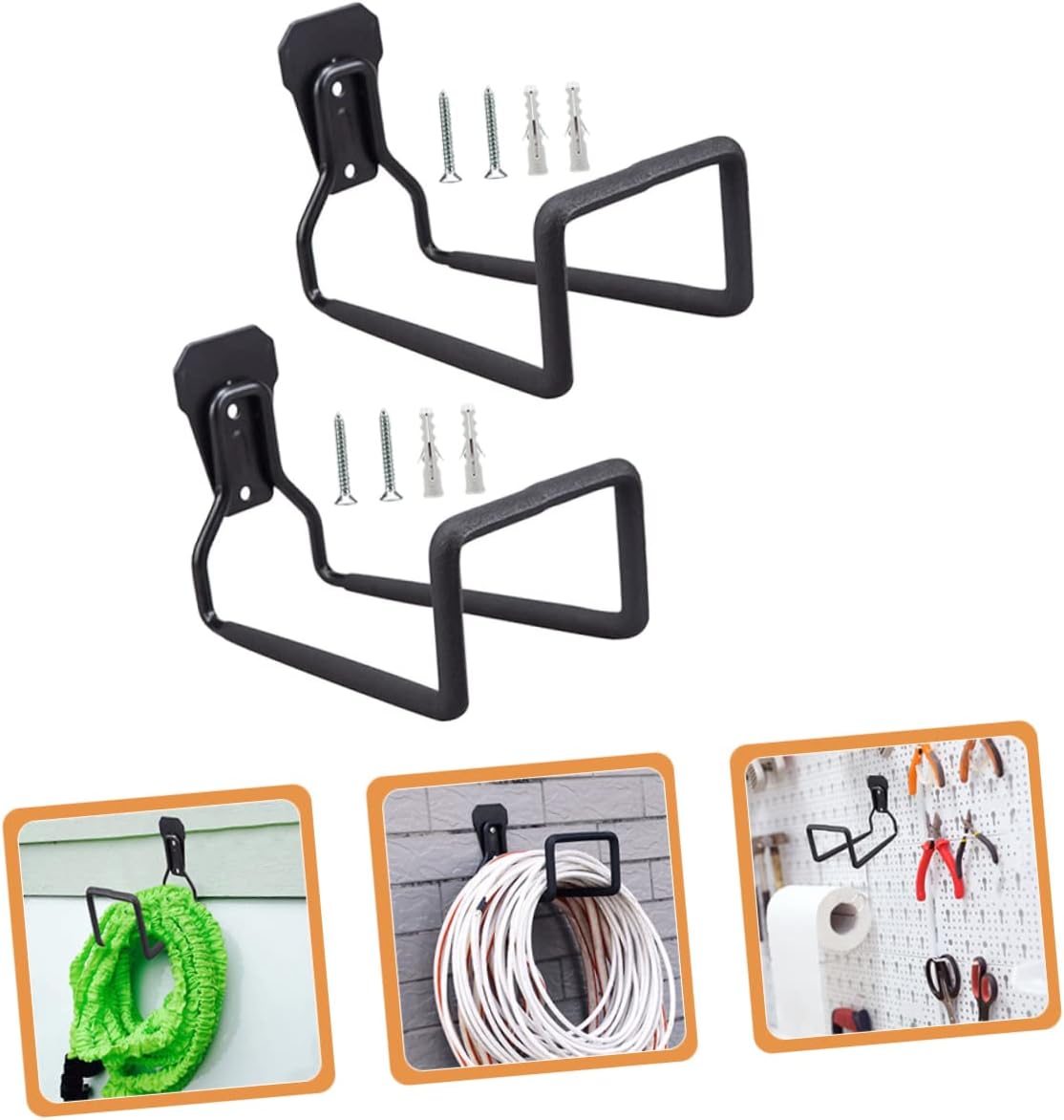 2pcs Heavy-Duty Tool Hooks for Garage Storage Wall-Mounted Extension Cord Holders for Organizing Garage Shed and Workshop Spaces