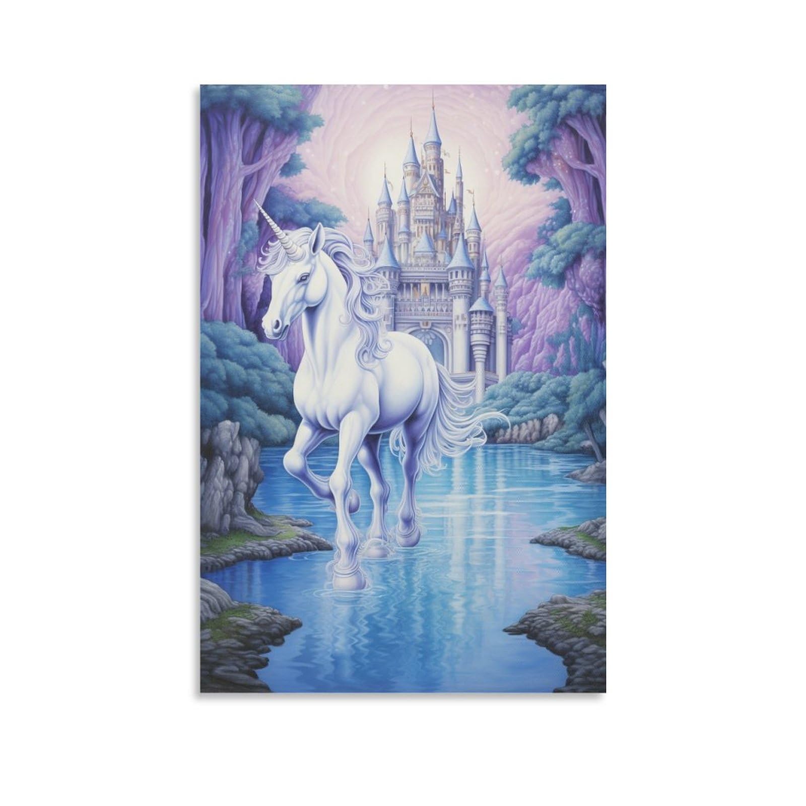 Ayaros Unframe-Dreamy Unicorn Dreamy Unicorn Wall Art Canvas Poster Gorgeous Castle Fantasy Animal Wall Decor Poster Dormitory Decor Painting Art Unframed 12X18 Inch