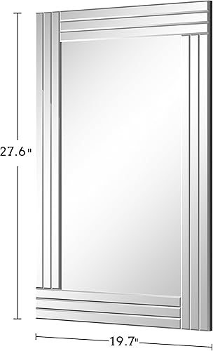 Miniatura 3 de Espejo decorativo rectangular plateado de 28 x 20 pulgadas, espejo de arte para pared con marco de vidrio para sala de estar, comedor, dormitorio,