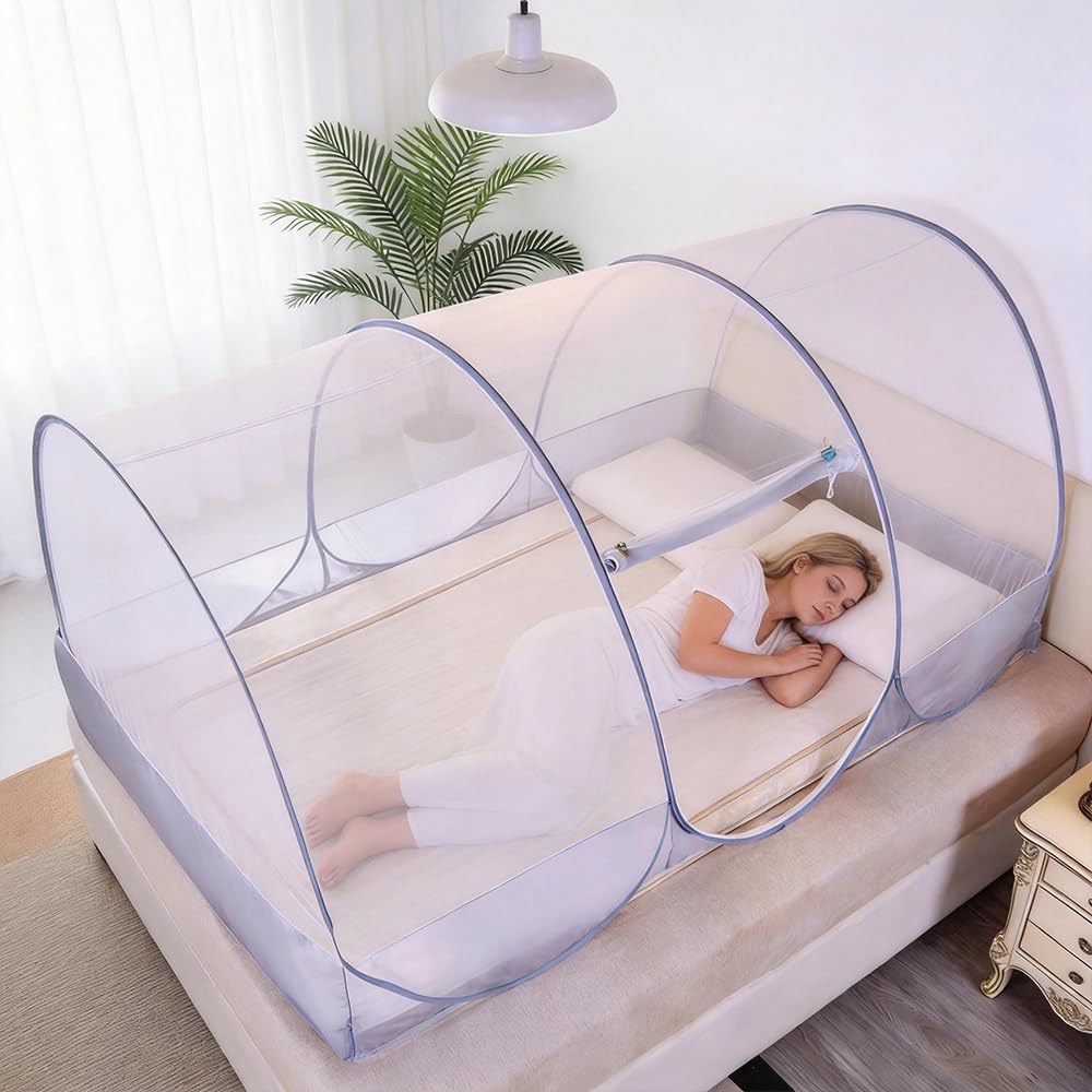 Mosquitera plegable, ultraligera para cama con cremallera, mosquitera portátil para cama individual, mosquitera de instalación gratuita para viajes al aire libre, camping (190 x 90 x 90 cm)