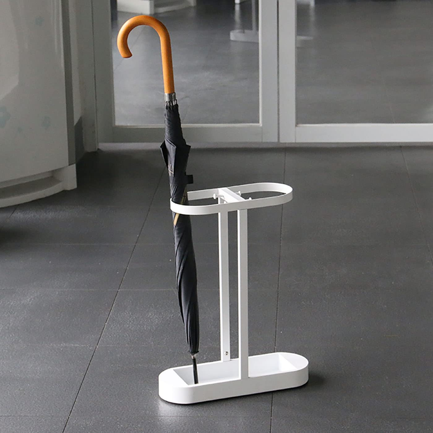 Soporte para paraguas de metal negro para entrada y oficina