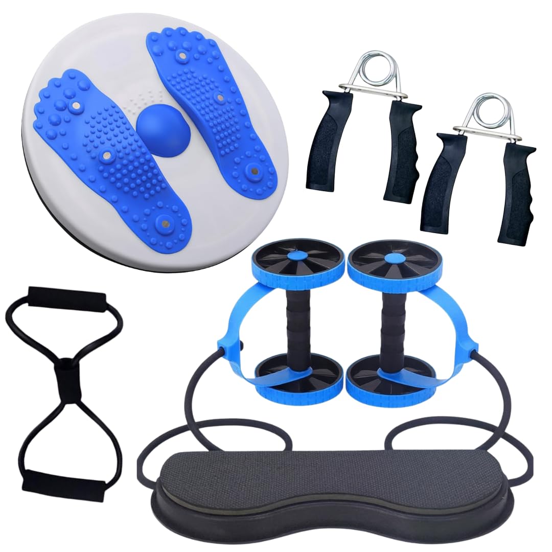 ONEX AB Roller - Ab Trainer Core Workout Kit – Portable Abdominal Wheel Ab Exercise for Men and Women at Home & Gym - Non-Slip Rubber Handles for Safe Workouts (Fittness Box Blue Set + Twisting Disc)