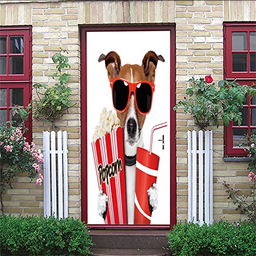 GKLLXC Türtapete 95 x 215cm Cooler Popcorn-Hund Türposter Selbstklebend 3d Bewirken Fototapete Türfolie Poster Tapete Wandtapete für Wohnzimmer Küche Schlafzimmer Cover