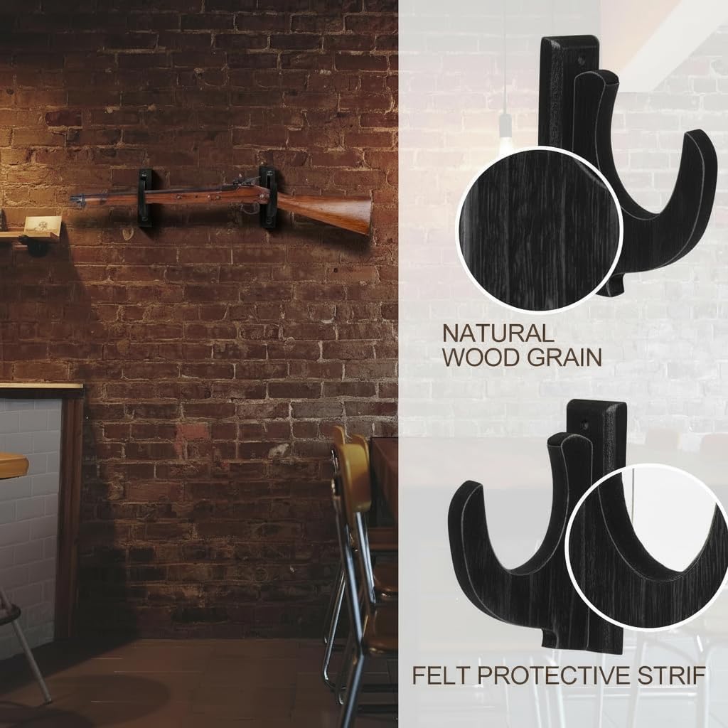 Gun Rack Wall Mount，4 Pack Gun Racks for Wall Shotgun Hooks Gun Wall Mount Indoor Gun Racks Rifle Wall Mount Wooden Gun Cabinets Stand Display Shelf