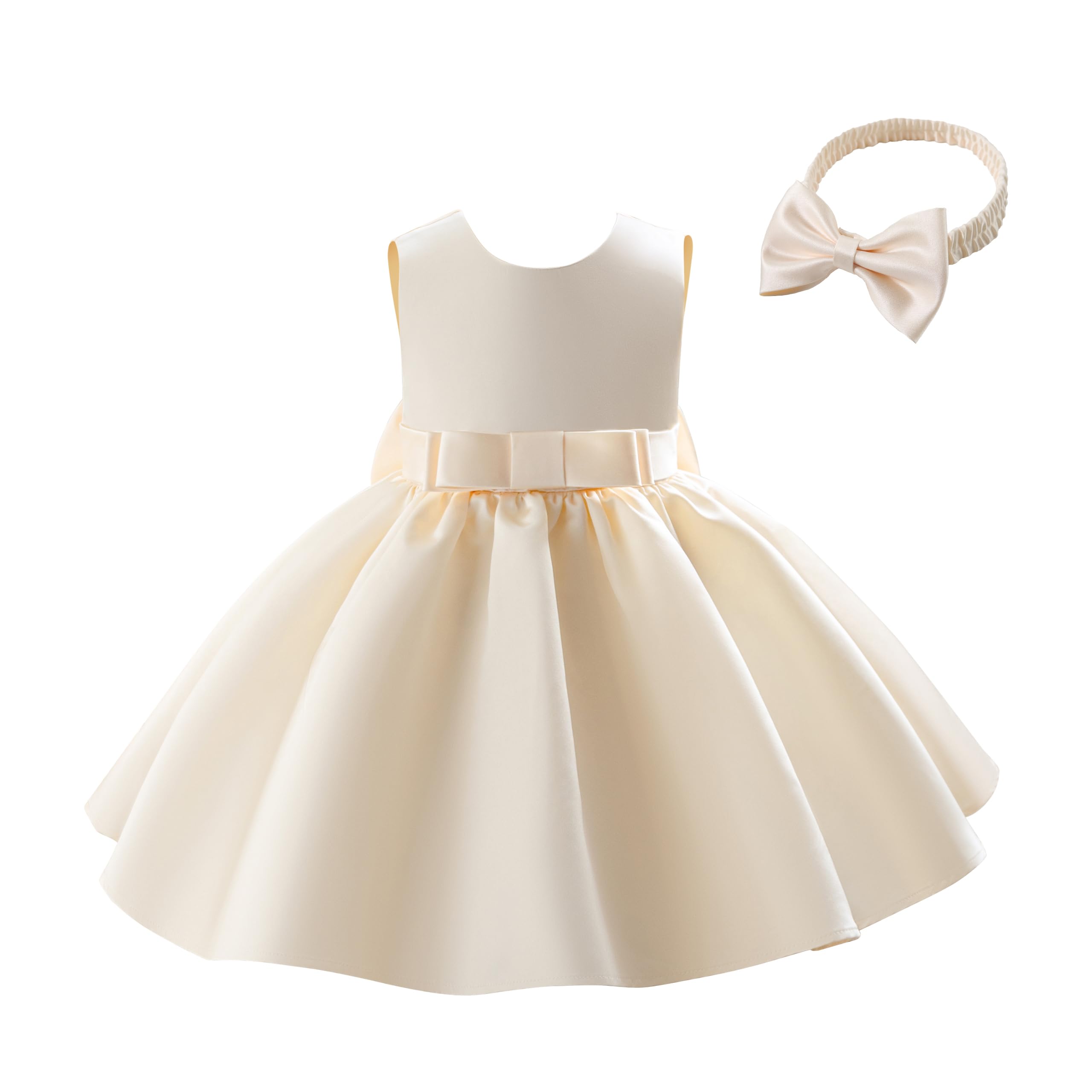 Miipat Robe pour Bébé Fille Satiné Robe Demoiselle d'honneur Bowknot Ligne A V-arrière Baptême Mariage de Soirée Anniversaire Fête Communion Robes pour Enfants de 6 Mois à 4 Ans