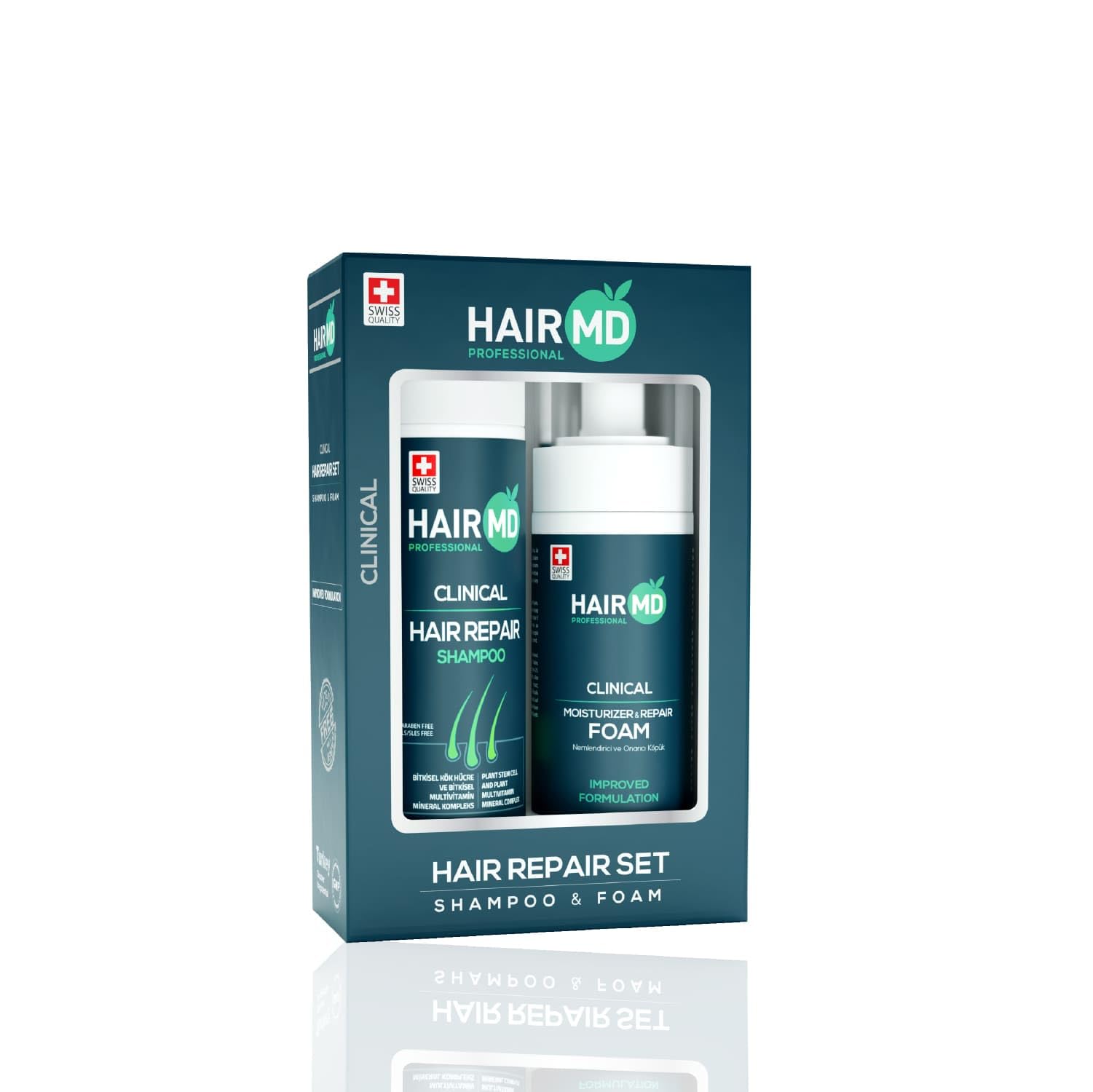 Transplant Hair Repair Set (100 ml Shampoo + 100 ml Moisturizing Foam), Rich in Biotin, Keratin, Saw Palmetto - for All Hair Types