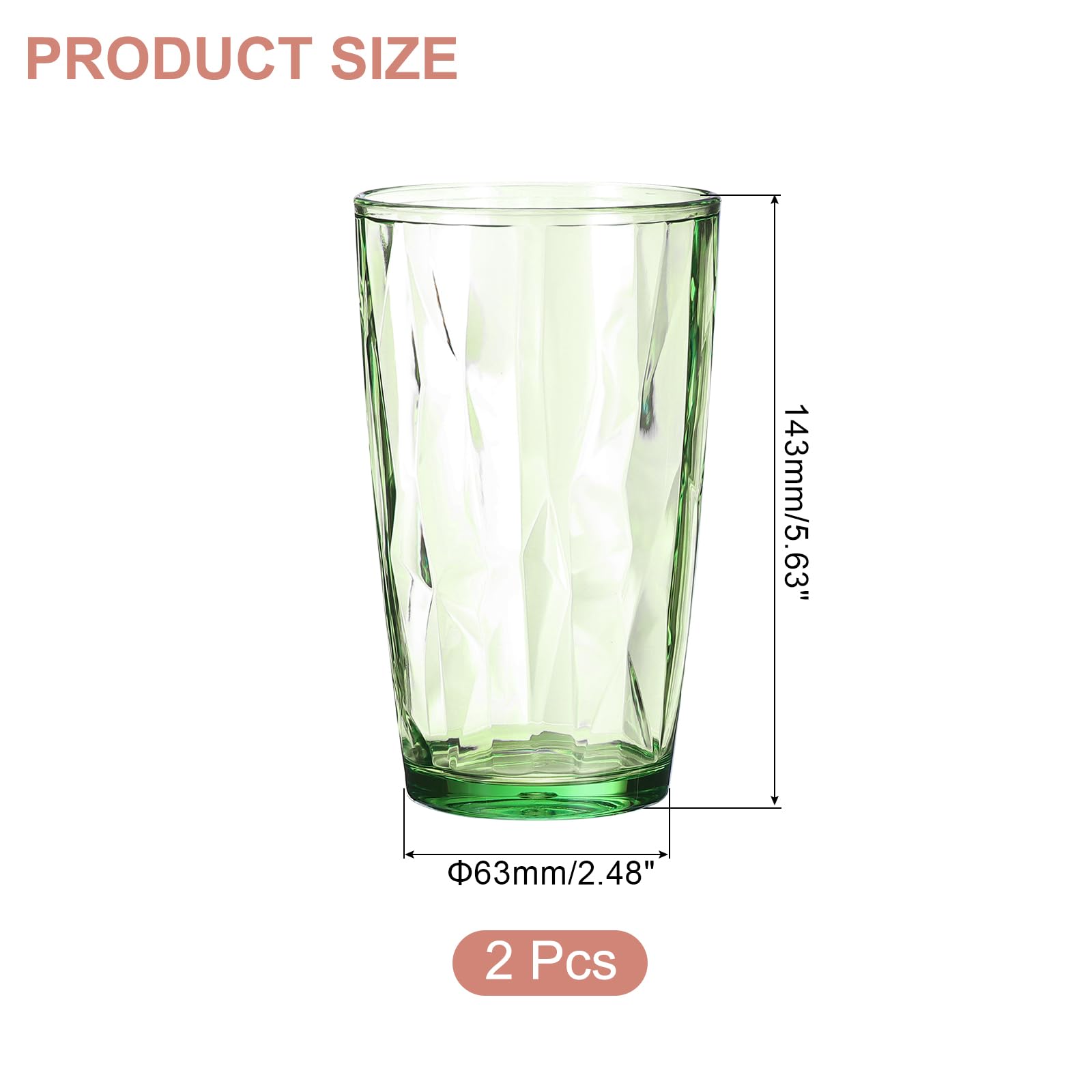 uxcell Lot de 2 verres à eau en acrylique de 500 ml réutilisables, incassables, empilables et passent au lave-vaisselle pour la maison, l'extérieur, les restaurants, vert
