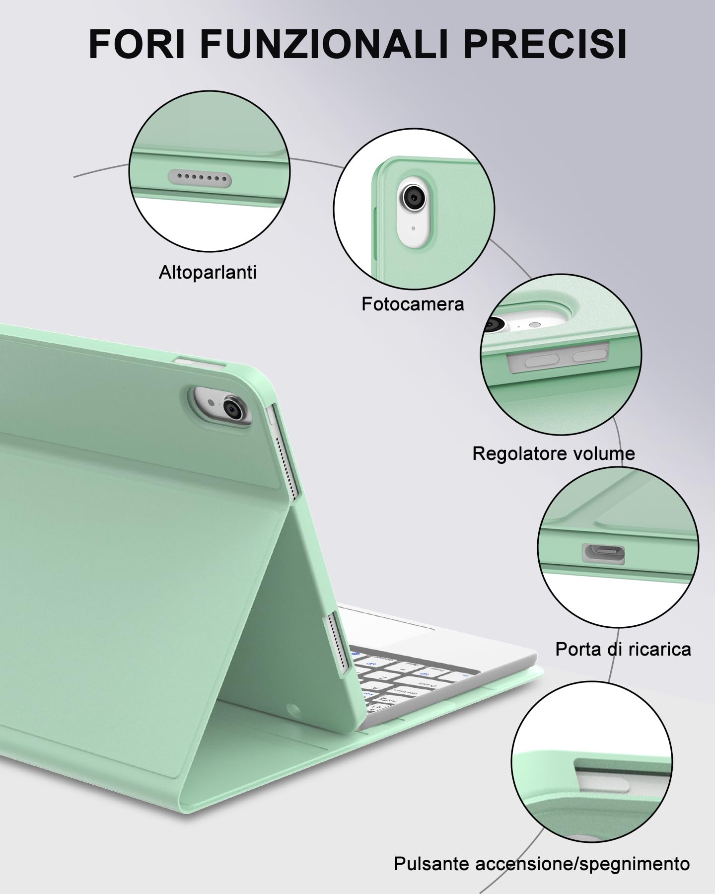 Occtingkind Custodia con Tastiera e Touchpad per iPad 11 Generazione A16 2025 11", Senza Retroilluminazione, Tastiera Bluetooth per iPad 10 Generazione 2022 10,9", Italiano QWERTY USB-C, Verde menta