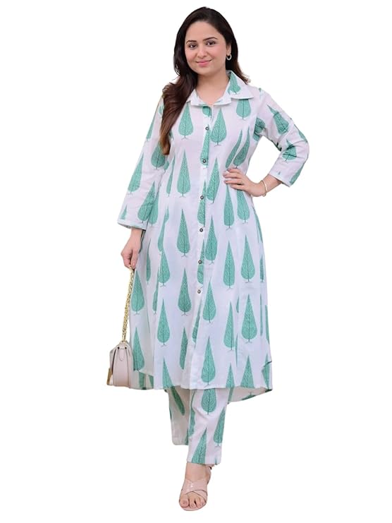 Leriya Fashion Anarkali Kurta-Set for Women – Viscose Rayon Printed Kurta & Straight Pant | Festive Ethnic Indian Traditional Outfit for Functions & Puja – BLUE