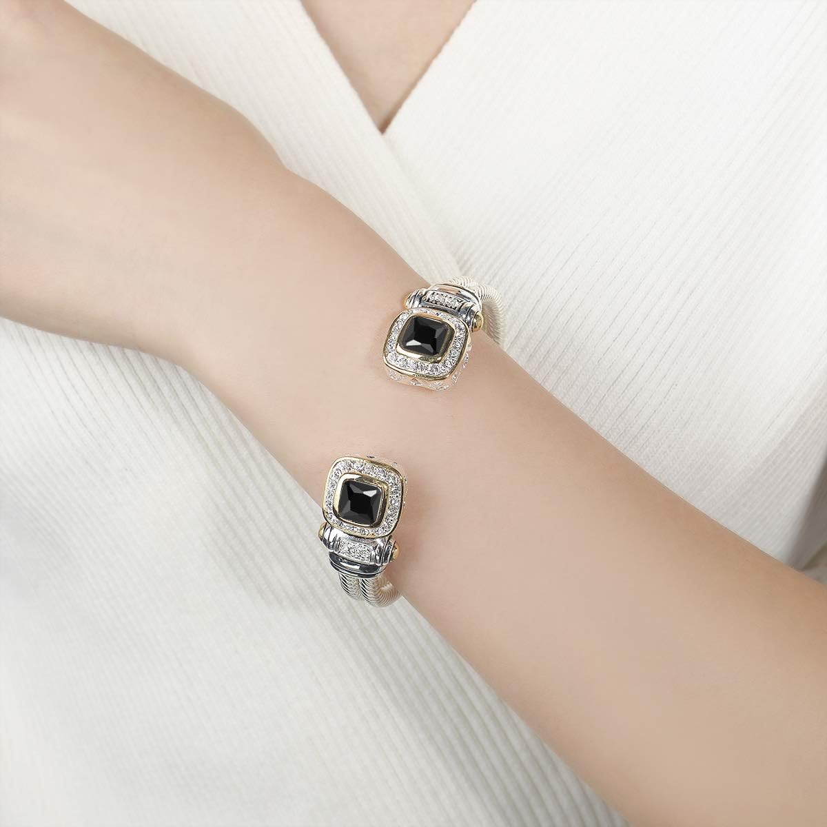 UNY Designer inspired jewelry double cable Wire CZ Antique Bangle Elegant Beautiful Valentine Gift (Black) - Image 4