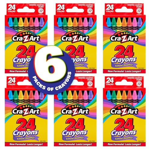 Cra-Z-Art Crayons Bulk Pack 24 Count 6 Packs of Crayons Bulk School Supplies for Classroom Back to School Essentials