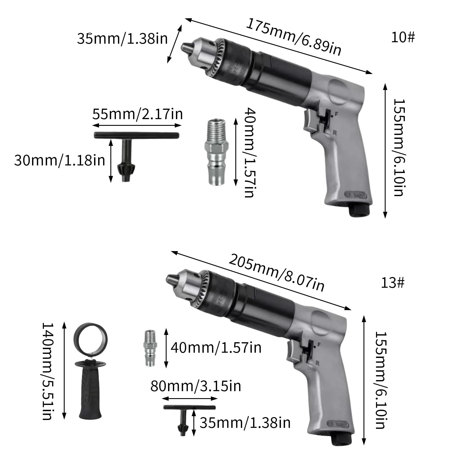 Taladro neumático de alta velocidad reversible de 3/8 pulgadas/1 / 2 pulgadas para perforación de agujeros, neumática, reparación de automóviles