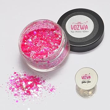 Vozwa Pink EyeShadow Thik & Thin Chunky Glitter Beautiful & Sparkle ? with Glitter Glue