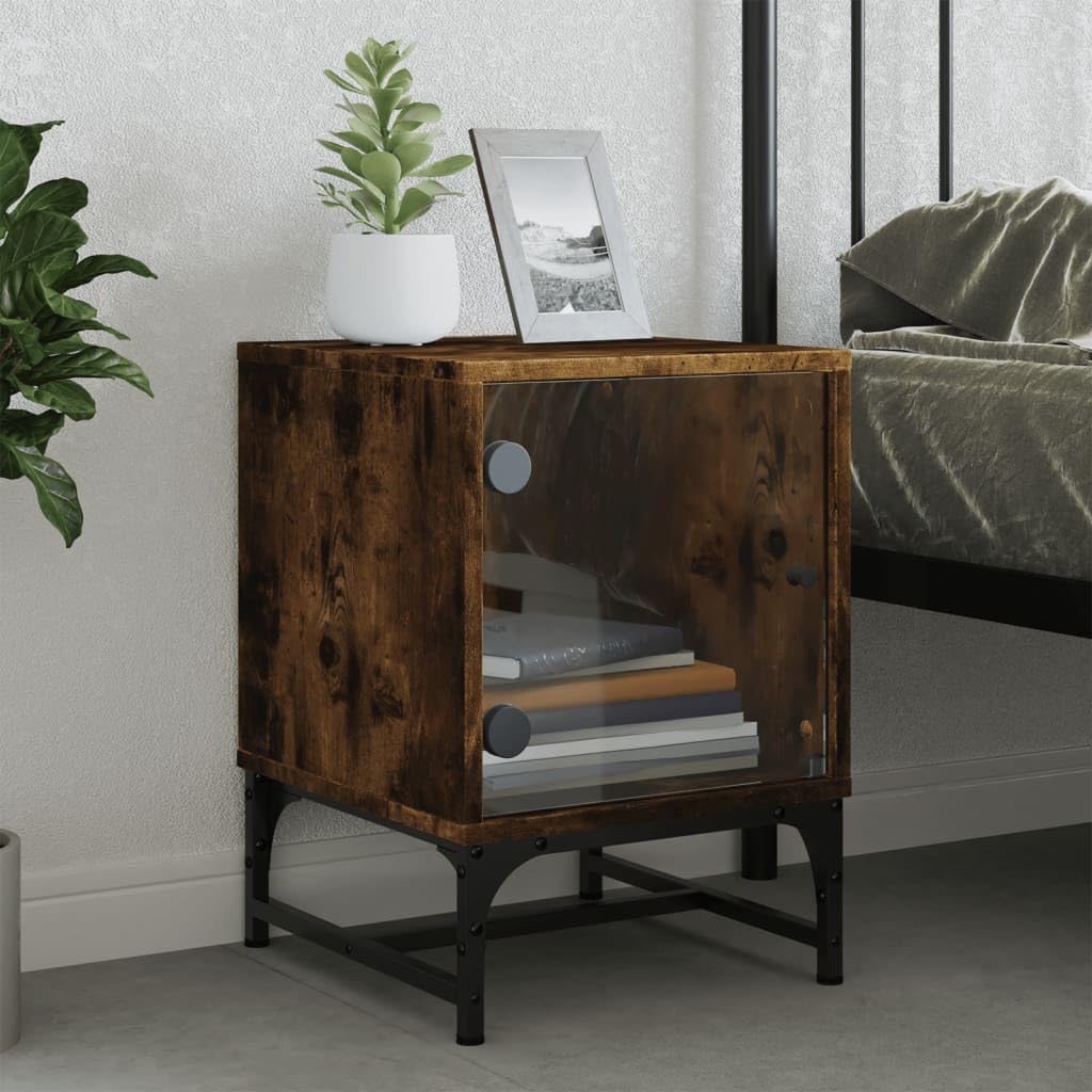 Elegante Nachttische mit Stauraum und Glastüren aus langlebigem Holzwerkstoff für Schlafzimmer und Wohnzimmer, stabile Oberplatte für Tischlampen und Bücher,