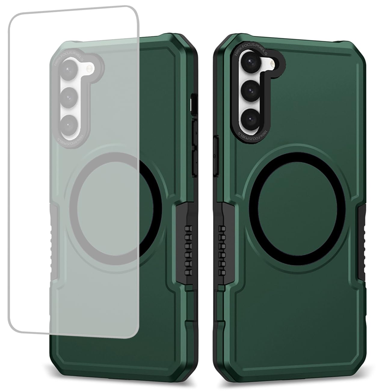 case for galaxy s23 fe case/samsung s23 fe sm-s711u case with tempered glass screen protector, [compatible with magsafe] military-grade protective phone cover for samsung galaxy s23 fe 5g green