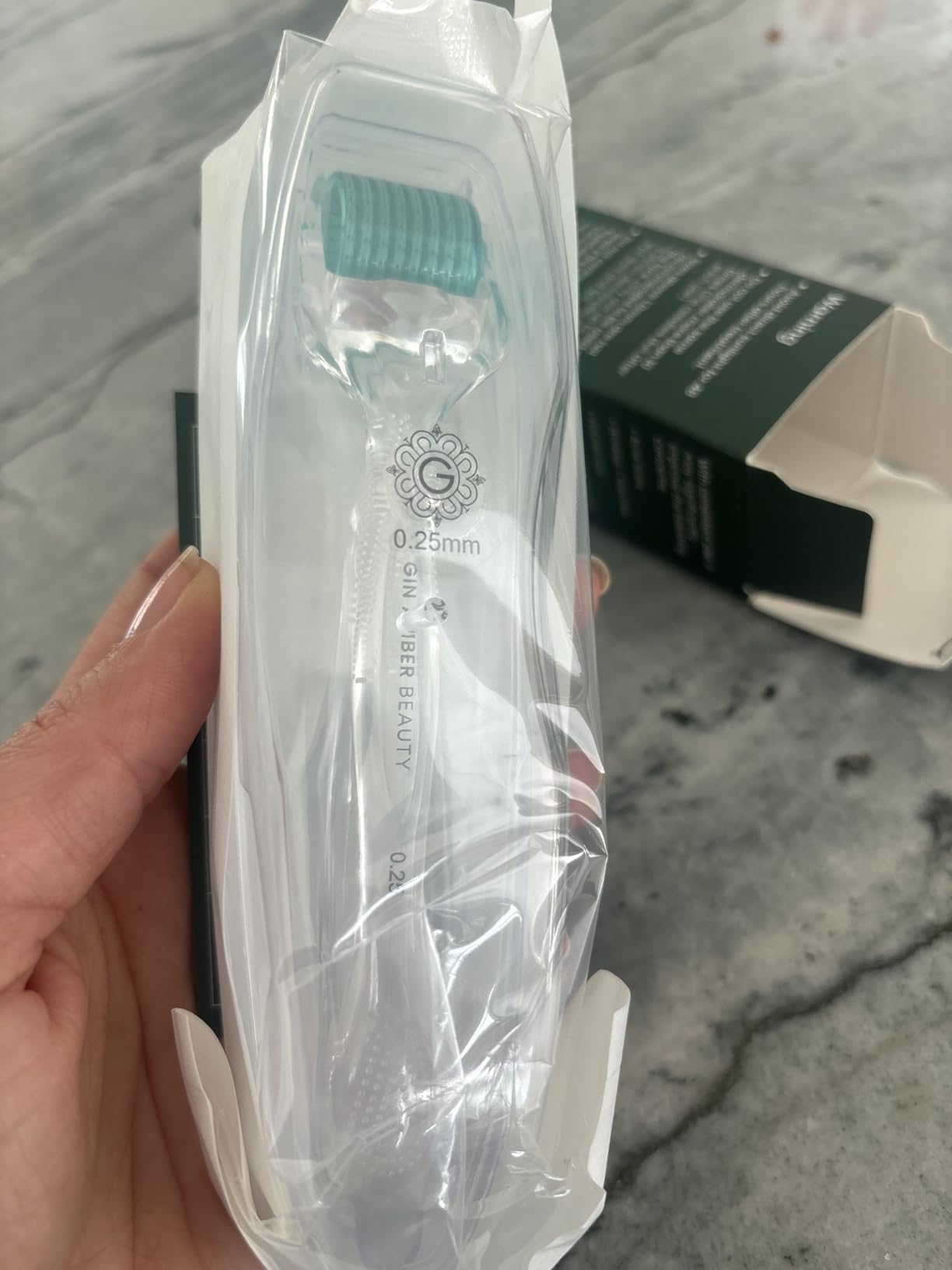Gin Amber Beauty LLC Gin Amber Beauty Mini Derma roller (0.25mm) - 48 Real Individual Needles, Microdermabrasion Device for Skin Care, Serum Absorption with Microneedling, Tool, Hygienic Case (Black Mini 0.25mm)