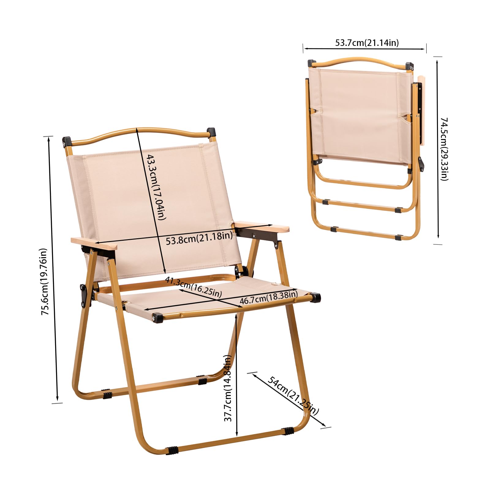 EGGREE Lot de 2 Chaises de Camping, Capacité de Charge de 120 kg, Accoudoirs en Bois et Tissu Oxford 600D, Chaises Pliantes Portables pour Camping, Plage, Terrasse, Pêche (Kaki)