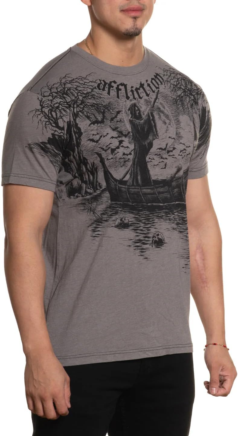 Affliction Men's T-Shirt, Vintage Gothic Cross Vault Design, Short Sleeve Graphic Print, Y2K - Image 4