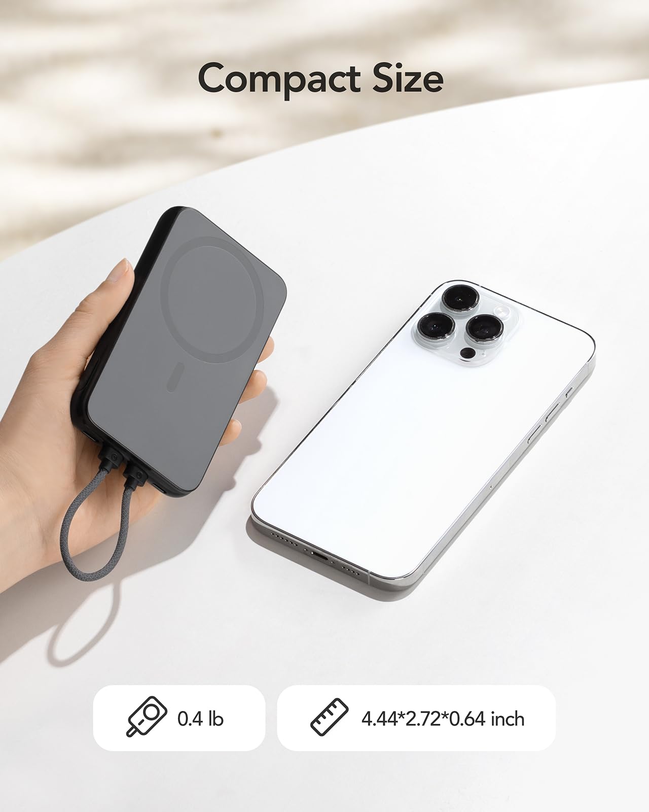 Charmast Power Bank 10000mAh con Cavi Integrati Leggero Powerbank PD 20W Ricarica Rapida USB C Caricatore Portatile Antiscivolo con LED Display per iPhone Huawei Watch