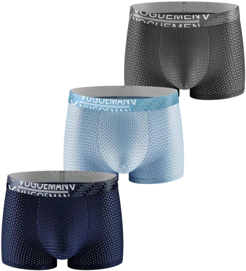 Men's Mesh Boxer Briefs 3 Pack Low Rise Pouch Trunks Underwear