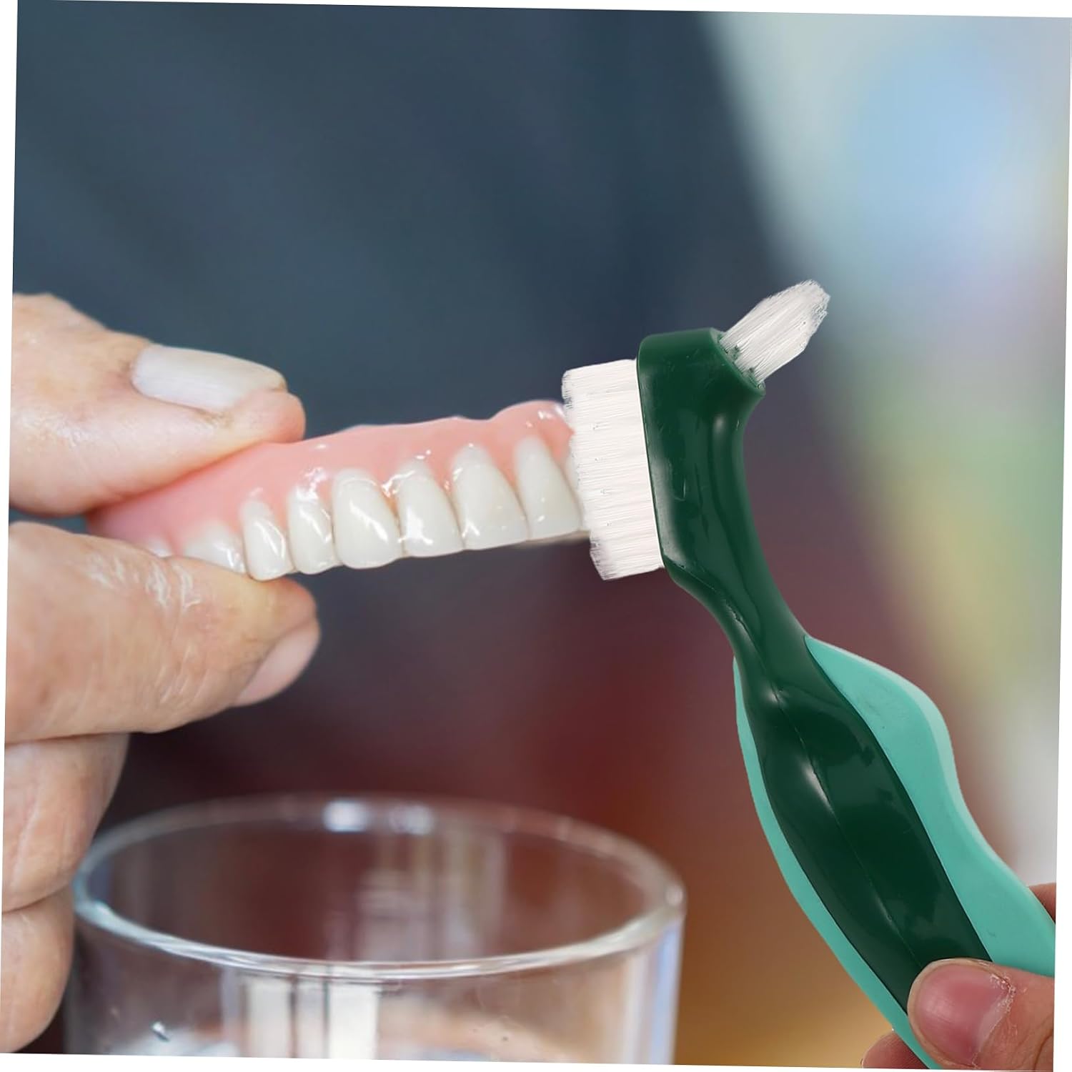 NOLITOY 2pcs Dual-Head Denture Cleaning Brush Hard Bristles Toothbrush for Dentures Tooth Cleaning Tool for Seniors Elderly