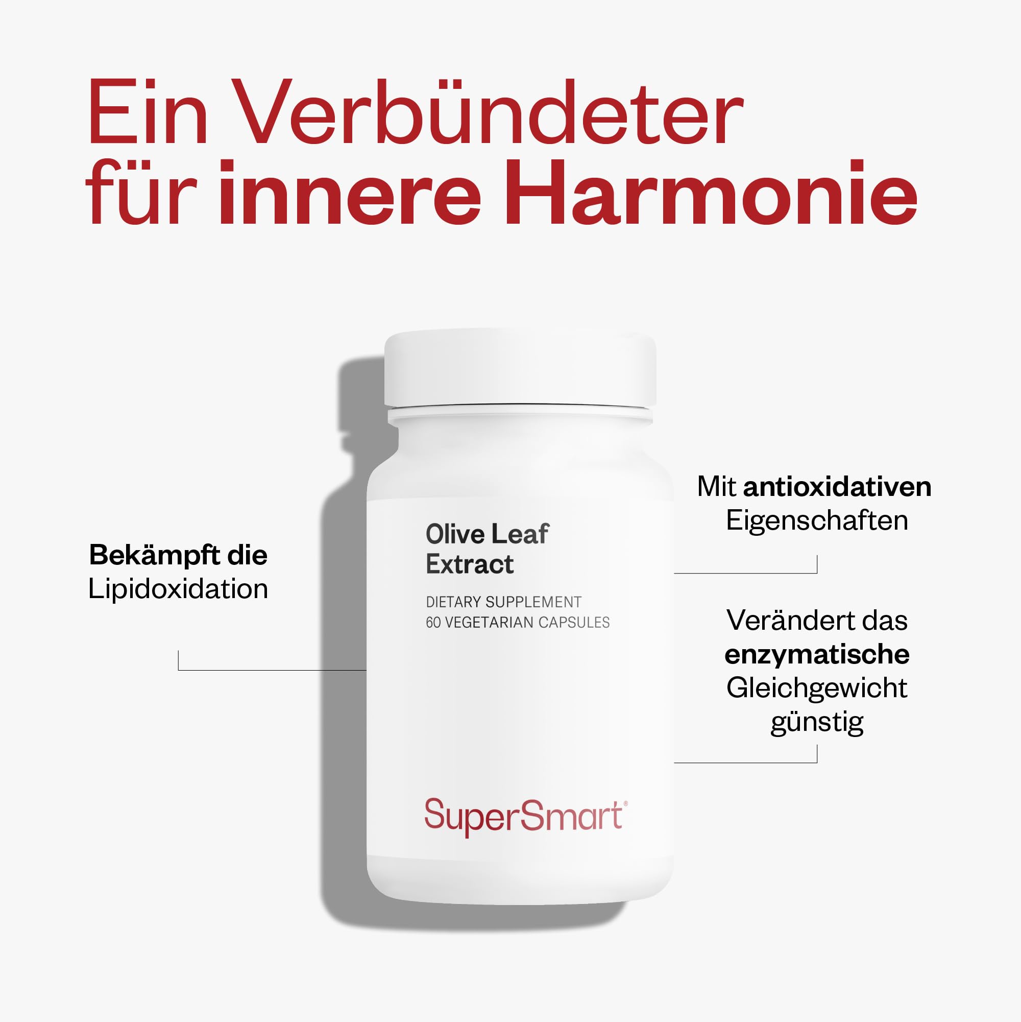 Supersmart - Olive Leaf Extract - Standardisiert auf 32% Oleuropein - Fördert ein gesundes Herz-Kreislauf-System - stärkt das Immunsystem | Nicht GVO - 60 vegetarische Kapseln