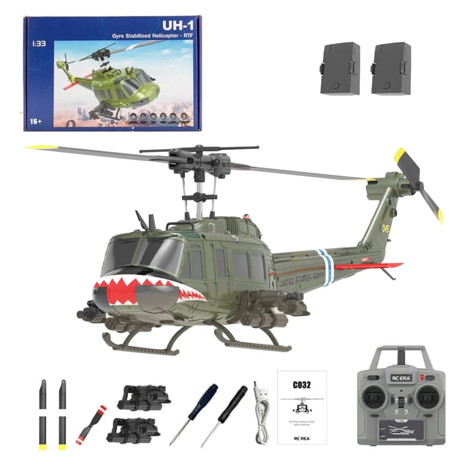 Ygwxyyzj Brown C032 Rc Helicopter For Adults, Uh-1 Huey 6Ch Military Scale Aileronless Aerobatic Rc Helicopter With Fly Upside Down 3D Rolling & Intelligent Positioning System For Enthusiasts 2 Battery - Rtf(Brown)