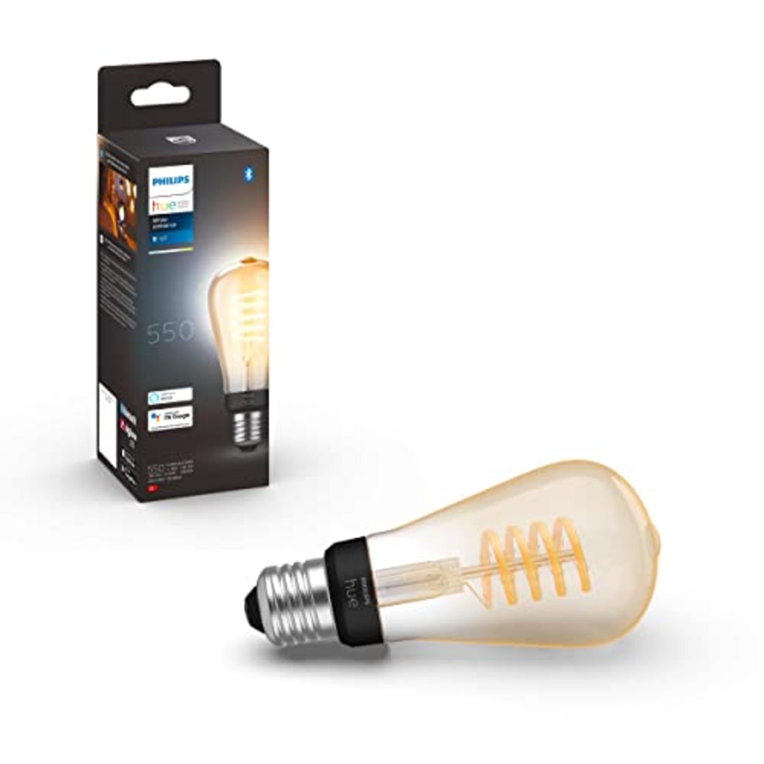 Philips Hue Philips Hue White Ambiance Filament ST64 Smart Light Bulb [E27 Edison Screw] with Bluetooth. Works with Alexa, Google Assistant and Apple Homekit