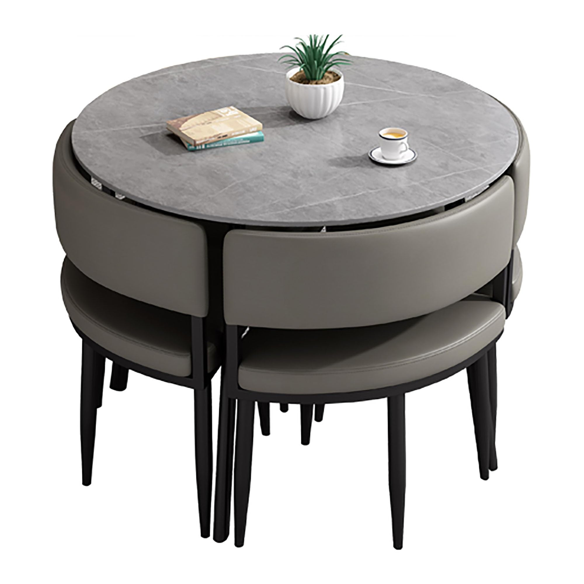 WOTZOV Contemporary 5 Piece Dining Set With Square/Round Table And 4 Chairs Ideal For Small Spaces,Round d 80cm/31.5in