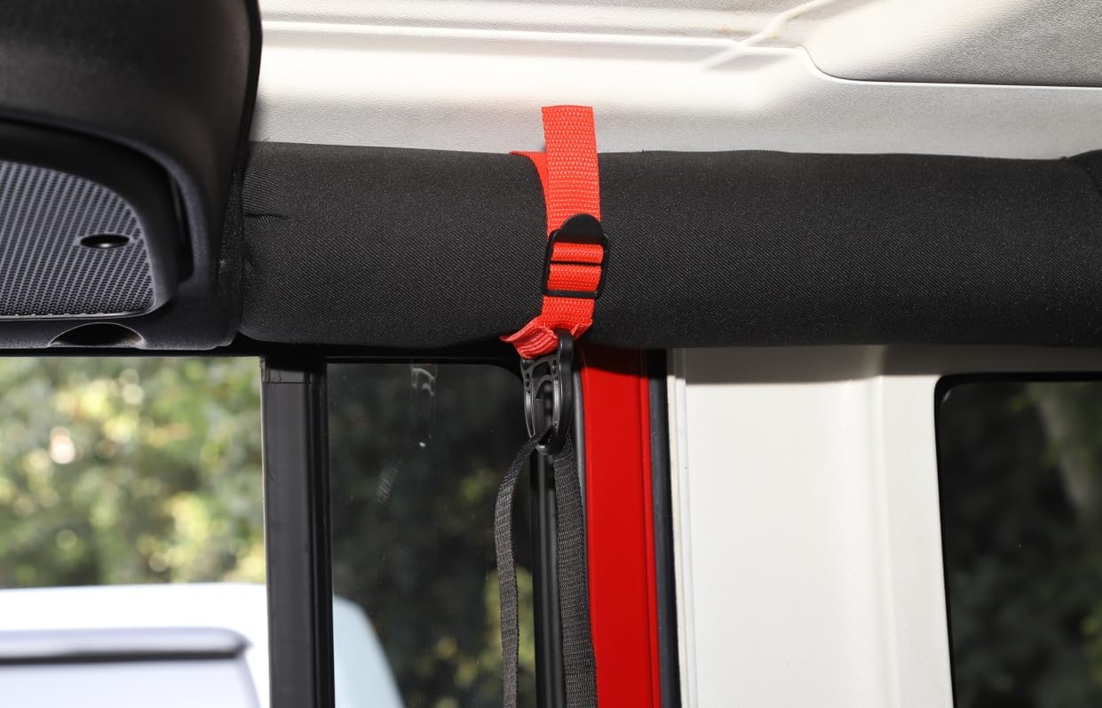 4-Pack Black Coat Hook Kit for Jeep Wrangler 1997-2024 Unlimited CJ YJ LJ TJ JK JKU JL JLU 4XE Gladiator JT Clothes Rack Roll Bar Accessories (Red)