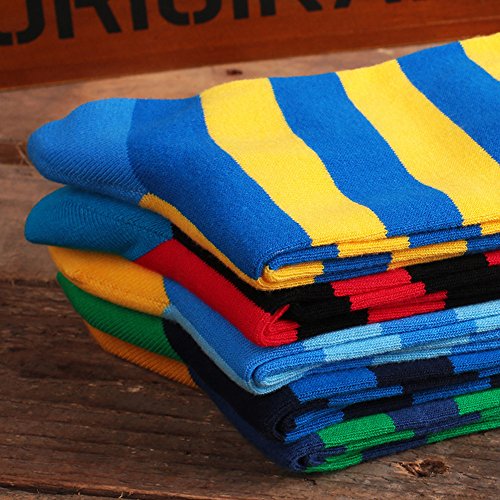 Drasex Men's Dress Socks Funny Colorful Striped Pattern Casual Cotton Crew Socks #TOP4