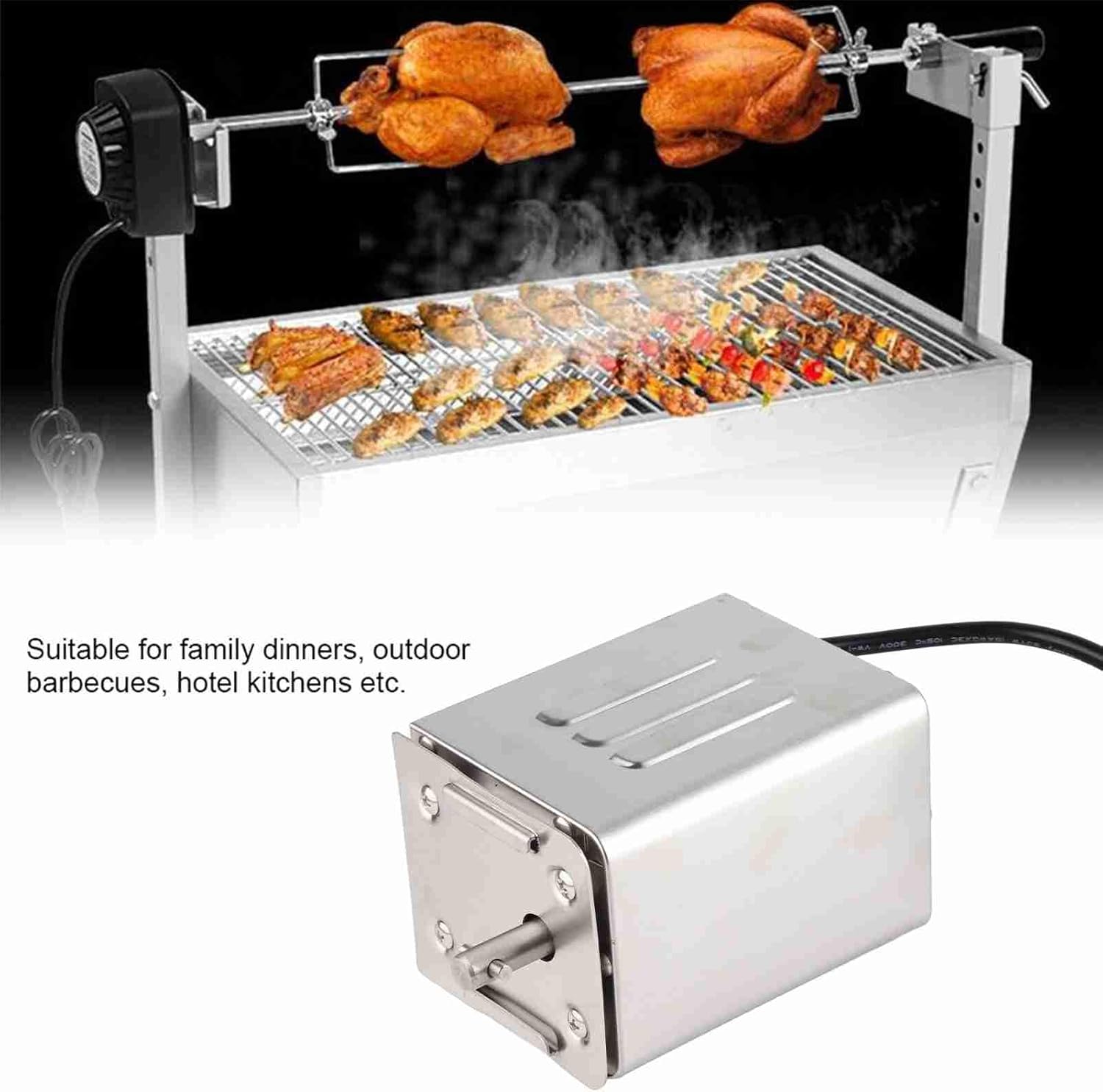 GLOGLOW Barbecue Motor, Stainless Steel BBQ Rotisserie Motor Electric Roaster Barbecue Motor Electric Roaster Replacement Part(Max Load Bearing 40kg)