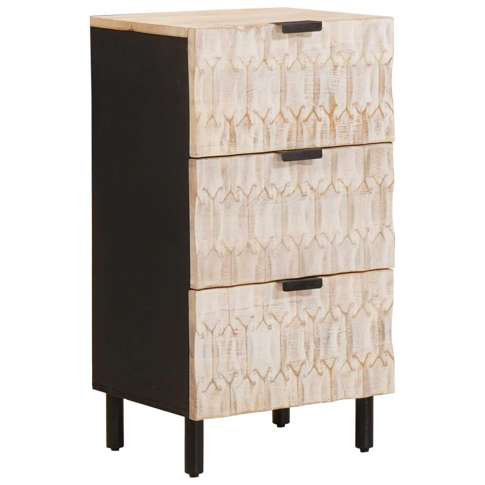 Aparador de madera maciza de mango con 3 cajones, aparador vintage de madera de mango con 3 cajones, aparador blanco lavado para pasillo o sala de estar, 40 x 33 x 75 cm
