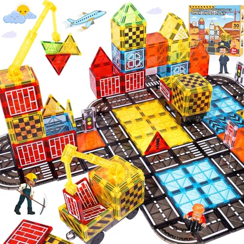 Magnetic Tiles Kids Construction Toys - Road Set with Magnet