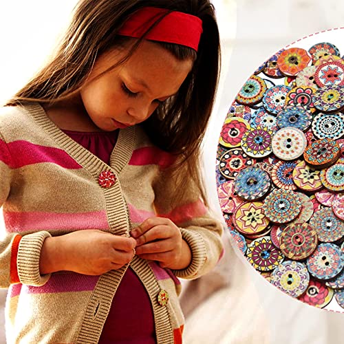 Buttons For Sewing Supplies-100 Pcs Crafts Assorted Wooden Large Button-2 Hole Handmade Shirt Buckle Ornament Retro Snap For Clothes Diy & Holiday Decoration-Mix Round Flower Painting Sewing Clasp #TOP4