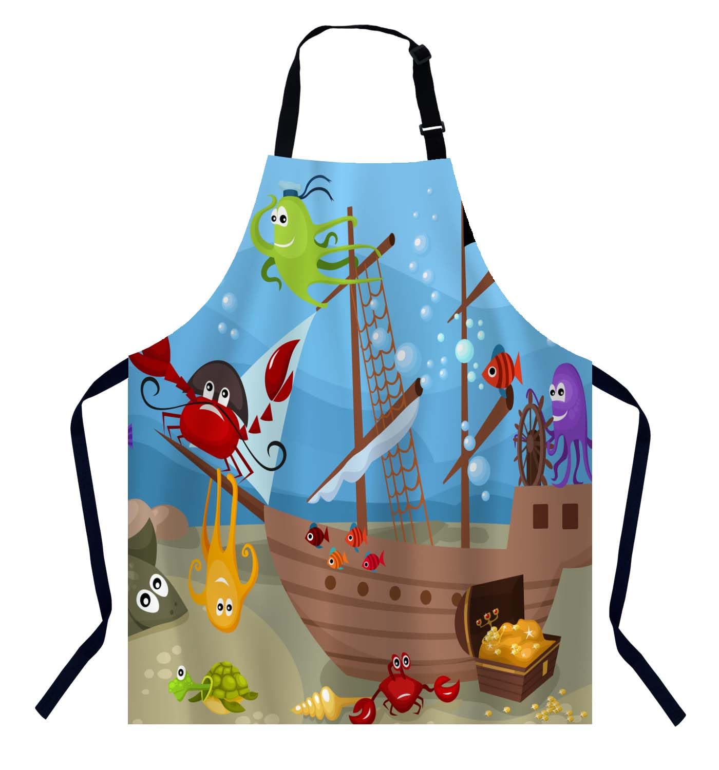 Bgbdeia Women's Sea Life Kitchen Apron For Men, Adjustable Apron Chef Bakers Apron Cooking Apron Cooking Baking Gardening