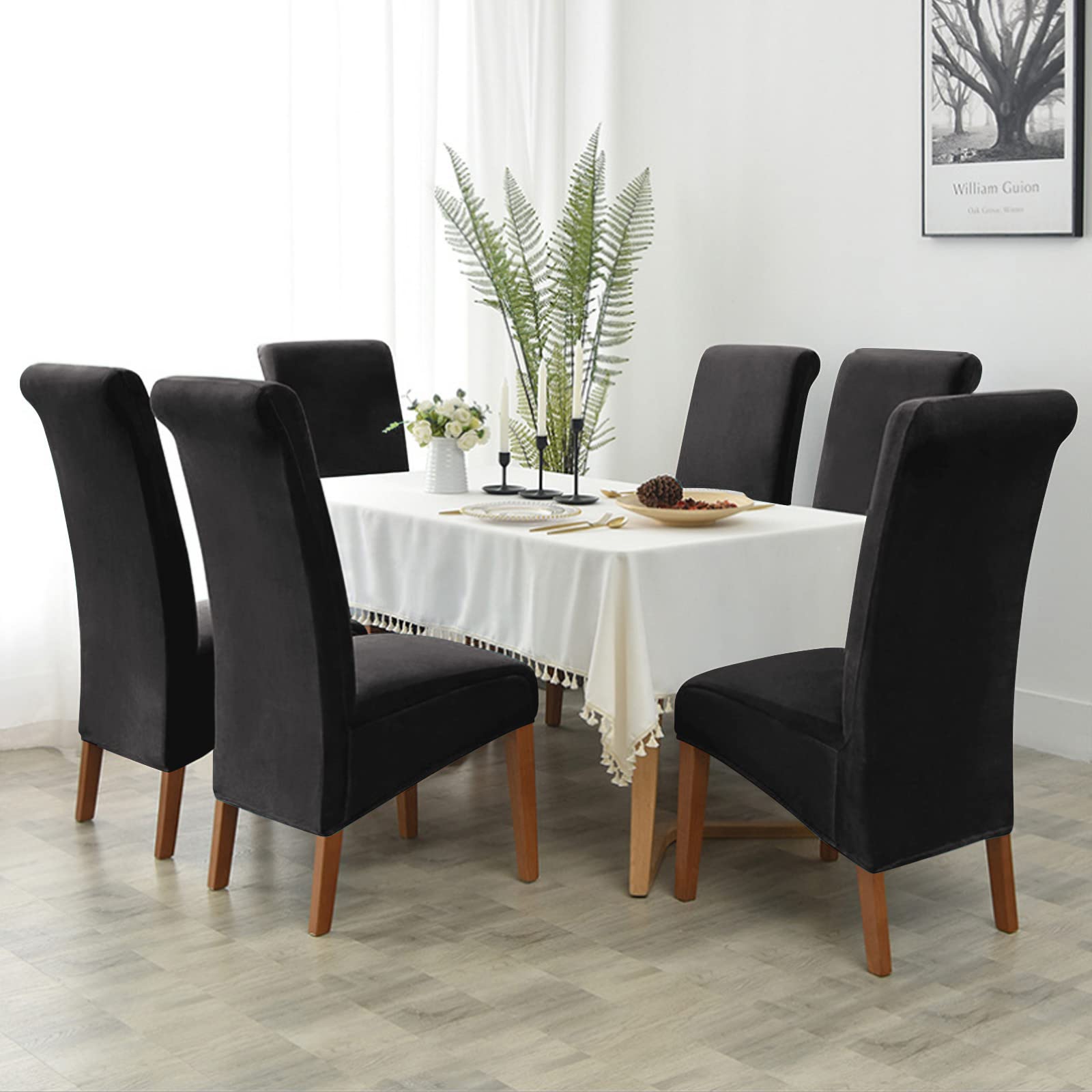 MINGPINHUIUS Set di 4 coprisedia in velluto riccio, XL, per sedie da 4, con schienale alto, elasticizzati, protezione per camera, matrimoni, hotel, banchetti e feste (grigio argento